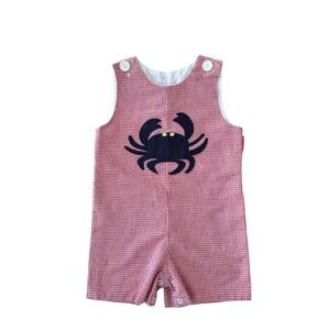 Kelly’s Kids Crab Appliqué Red Gingham Jon Jon Overalls Size 3T‎